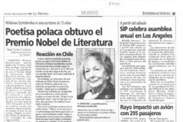 Poetisa polaca obtuvó el Premio Nobel de Literatura.
