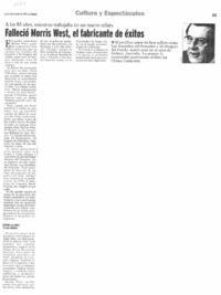 Falleció Morris West, el fabricante de éxitos.