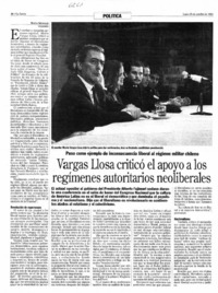 Vargas Llosa criticó el apoyo a los regímenes autoritarios neoliberales