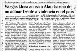 Vargas Llosa acusa a Alan García de no actuar frente a violencia en el país.