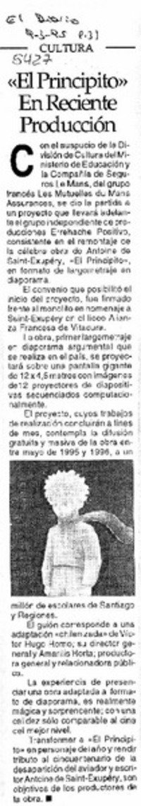 "El Principito" en reciente producción