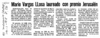 Mario Vargas Llosa laureado con premio Jerusalén.