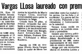 Mario Vargas Llosa laureado con premio Jerusalén.