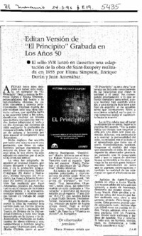 Editan versión de "El Principito" grabada en los años 50