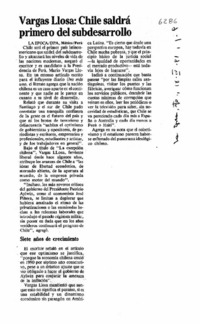 Vargas Llosa, Chile saldrá primero del subdesarrollo.