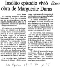 Insólito episodio vivió obra de Marguerite Duras.