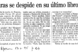 Marguerite Duras se despide en su último libro.