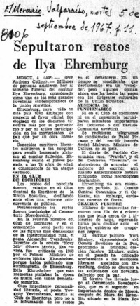 Sepultaron restos de Ilya Ehrenburg