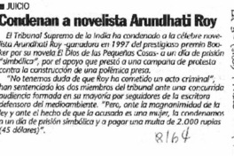 Condenan a novelista Arundhati Roy.