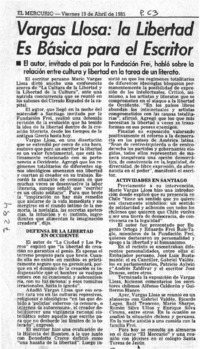 Vargas Llosa: la libertad es básica para el escritor.