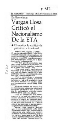 Vargas Llosa criticó el nacionalismo de la ETA.