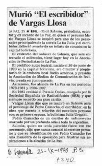 Murió "El escribidor" de Vargas Llosa.