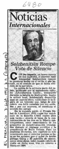Solzhenitsyn rompe voto de silencio