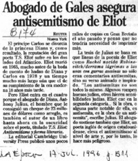 Abogado de Gales asegura antisemitismo de Eliot.