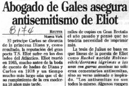 Abogado de Gales asegura antisemitismo de Eliot.