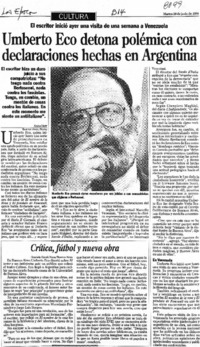 Umberto Eco detona polémica con declaraciones hechas en Argentina.