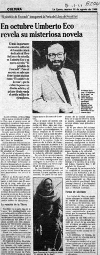 En octubre Umberto Eco revela su misteriosa novela