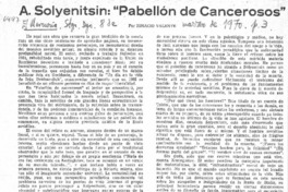 A. Solyenitsin : "Pabellón de cancerosos"