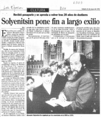 Solyenitsin pone fin a largo exilio recibió pasaporte y se apresta a volver tras 20 años de destierro