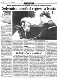 Solyenitsin inició el regreso a Rusia Nobel de literatura concluye exilio iniciado en 1974cuando fue expulsado de la URSS