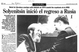 Solyenitsin inició el regreso a Rusia Nobel de literatura concluye exilio iniciado en 1974cuando fue expulsado de la URSS