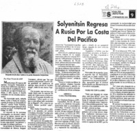Solyenitsin regresa a Rusia por la Costa del Pacífico