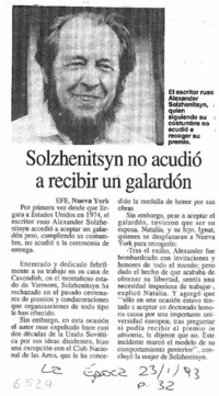 Solzhenitsyn no acudió a recibir un galardón