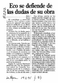 Eco se defiende de las dudas de su obra.