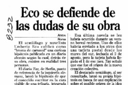 Eco se defiende de las dudas de su obra.