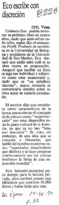 Eco escribe con discresión.