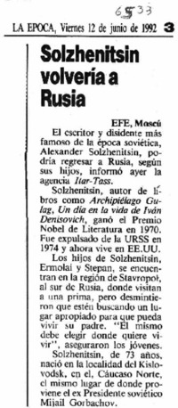 Solzhenitsyn volvería a Rusia