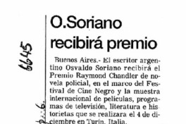 O. Soriano recibirá premio