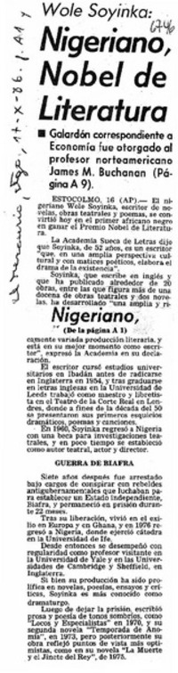 Nigeriano, Nobel de litaratura