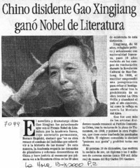 Chino disidente Gao Xiangjian ganó Nobel de literatura