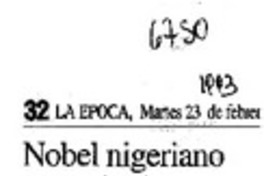 Nobel nigeriano se quejó de marginación del arte africano