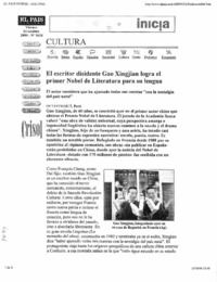 El Escritor disidente Gao Xingjian logra el primer Nobel de Literatura para su lengua.