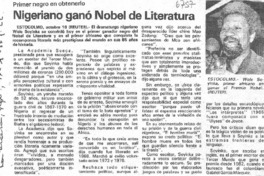 Nigeriano ganó Nobel de Literatura Primer negro en obtenerlo