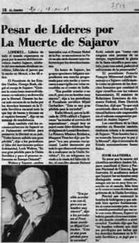 Pesar de líderes por la muerte de Sajarov.