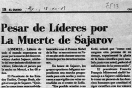 Pesar de líderes por la muerte de Sajarov.