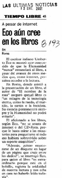 Eco aún cree en los libros.