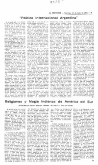 "Política Internacional Argentina" Religiones y magias Indianas de América del Sur