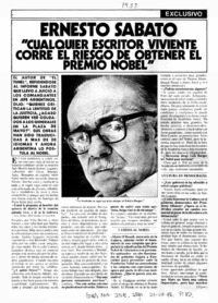 Ernesto sábato "Cualquier escritor viviente corre el riesgo de obtener el Premio Nobel"