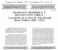 Tradición Hesperica y realización lirica A propósito de la obra de John Ronald Reuel Tolkien (1892-1973)