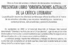 Presentan libro "Orientaciones actuales de la crítica literaria"