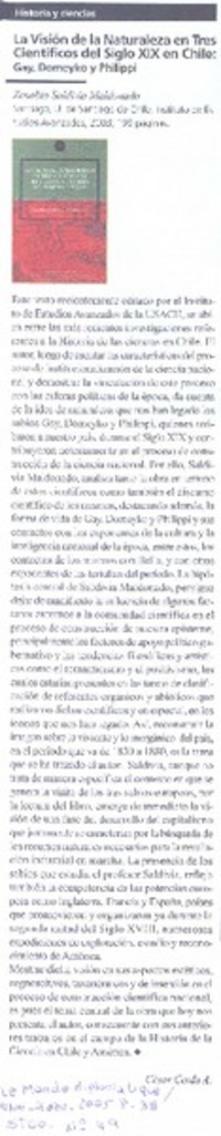 La visión de la naturaleza en tres científicos del siglo XIX en Chile: Gay, Domeyko y Philippi