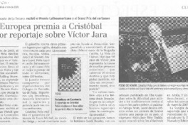 Unión Europea premia a Cristóbal Peña por reportaje sobre Víctor jara