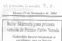 Italia: Skármeta gana primera versión de Premio Pablo Neruda