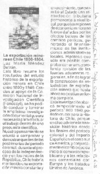La Exportación minera en Chile 1800-1804