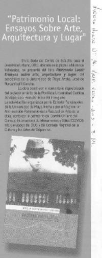 "Patrimonio local: ensayos sobre arte, arquitectura y lugar"