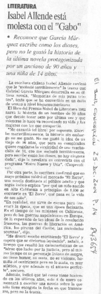 Isabel Allende está molesta con el "Gabo"